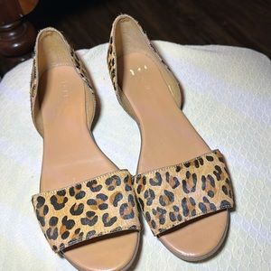J Crew open toe calf hair flats